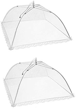 Paquet de 2 housses pour aliments pop-up en maille, tente de protection pliante de 17 pouces de style parapluie pour empêcher les mouches, les insectes, les moustiques, blanc