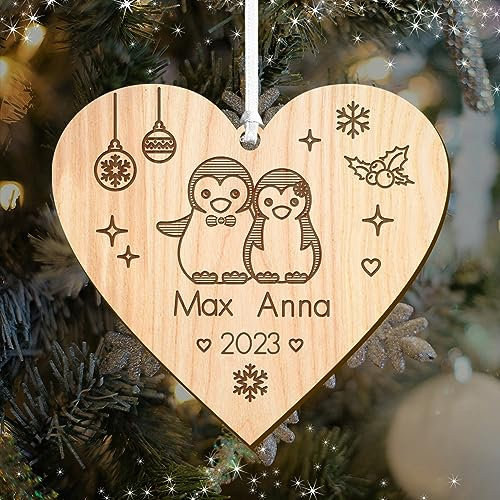 Personalised Christmas Decorations Engraved Wood Tree Baubles Custom Wooden Xmas Ornaments Santa Gift for Family Baby Home Girls Babies Mom Daughter with Any Name at 2025 (Heart)