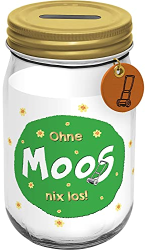 GRUSS & CO 47118 Sparglas Moos Spardose mit Deckel, Höhe 13,8 cm