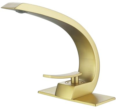 HMEGAO Badezimmerarmatur Gebürstetes Gold Badezimmer Waschbecken Wasserhahn Badezimmer Wasserhähne für Waschbecken 1 Loch Einzelgriff Badezimmer Wasserhahn mit 15,2 cm Deckplatte
