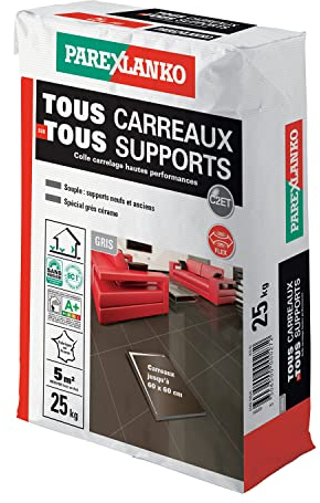 Parexlanko - Colle carrelage - Tous Carreaux Tous Supports - Gris - Neuf et rénovation - Spécial grès cérame - Adhérence haute performance - 25kg