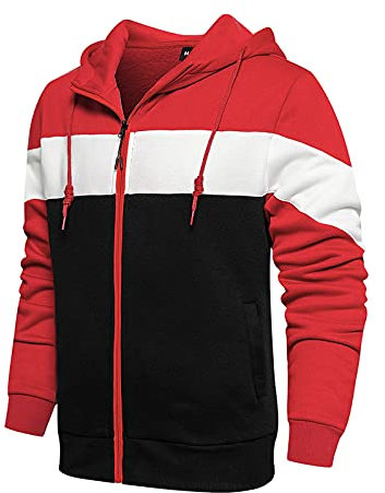 Briskorry Herren Sweatshirts mit Reißverschluss Langarm Sweatjacke Kapuzenpullover Farbblock Pullover Hoodie Kordelzug Tasche Kapuzenpulli Kapuzenjacke Casual Zip Patchwork Top Kapuze Pulli