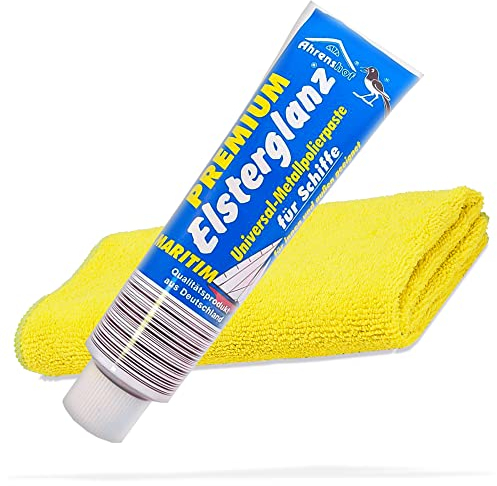 detailmate Politur Bundle mit 150ml XXL Tube | Elsterglanz Universal Metallpolierpaste für Schiffe Polierpaste + detailmate Microfasertuch | Reinigt, poliert und konserviert Metalloberflächen