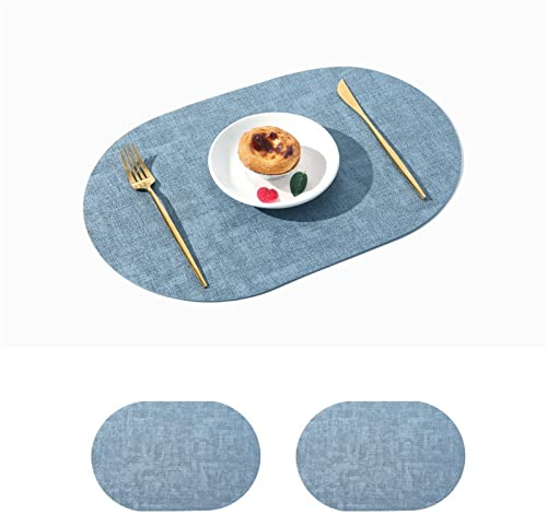 TROYSINC 4er Set Tischset Lederoptik, Platzsets Doppelseitigen, PVC Tischsets Abwaschbar, Rutschfestes Hitzebeständiges Platzsets, Platzset Oval für Küche Speisetisch, 45x30 cm (Blau)