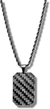 CRBNCNCPT® Kette mit Carbon Fiber Dog Tag Anhänger | Schwarze Edelstahlkette | Rope Chain | Edle Männer Halskette | Kohlenstoff Hundemarke | Herren Schmuck (Carbon Fiber)