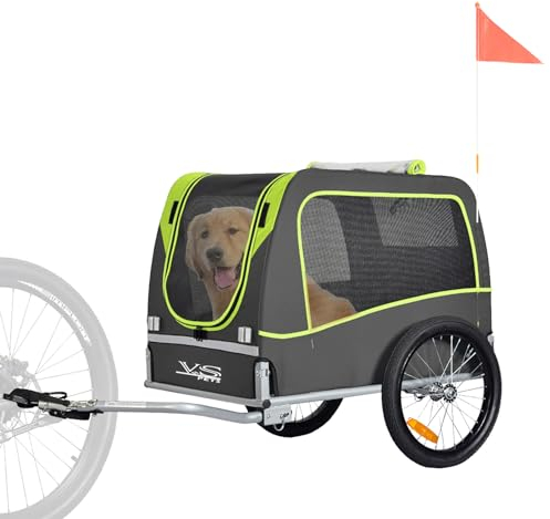 Tiggo VS Classical Large Hundeanhänger Fahrradanhänger für Hunde bis 30kg Hundefahrradanhänger (Grün/Grau)