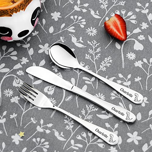 Personalised Engraved Childrens Cutlery Set Christening Birthday Kids Gift Idea (Dinosaur)