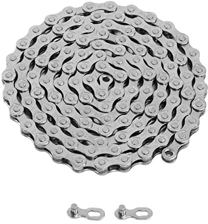 Tissting Fahrradkette Silber Edelstahl 6, 7, 8 Gang Sport Fahrradkette mit Gelenkschnalle Widerstandsfähige Kettenteile für Mountain Road Fahrrad 1/2inx3/32in 116 Links
