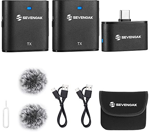 Sevenoak Microphone Lavalier sans Fil, avec Suppression du Bruit/Gain, Mini Micro pour caméra PC Smartphone Youtube Enregistrement vidéo Vlog Live Stream SKM-S2 U (2 émetteur +1récepteur)