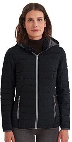 G.I.G.A. DX Damen Steppjacke Casual Funktionsjacke in Daunenoptik mit abzippbarer Kapuze Ventoso WMN Quilted Jckt D wasserabweisend, Winddicht 00200-schwarz 46
