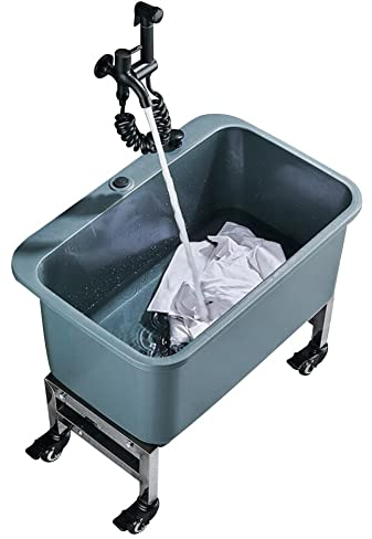 Bodenwischbecken Mit Rolle, Freistehender Waschplatz Mit Wasserhahn Bewegliches, Kommerzielles Mop-Waschbecken Für Küche/Restaurant/Geschäft/Garagen (Farbe : Gray-A, Größe : 60x40x50cm)