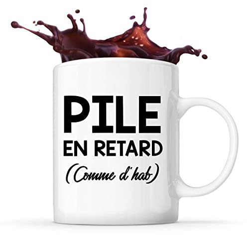 Tasse humour Pile en retard comme d'hab Mug Idée cadeau drôle pour paresseux et paresseuse collègue de travail, ami(e), famille