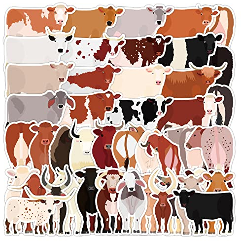 AUCEKO 50 Stück Rinder Aufkleber Pack Cow Sticker Set wasserdichte Vinyl Sticker für Laptop Kinder Autos Motorrad Fahrrad Skateboard Gepäck Koffer Computer Aufkleber Graffiti Decal