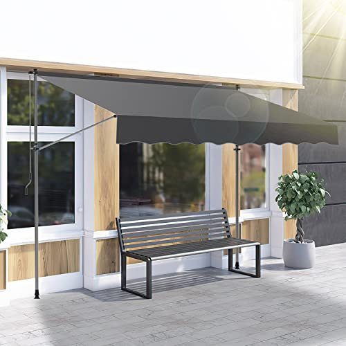 Izrielar Klemmmarkise Markise Balkonmarkise ohne Bohren mit Handkurbel 300cm Grau, Höhenverstellbar Einziehbar Sonnenschutz, wasserdicht, UV-beständig, Polyester