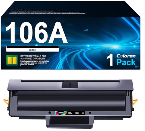 Coloran W1106A Toner Kompatibel für HP 106A Schwarz Tonerkartusche für HP Laser MFP 137fwg MFP 135wg 107w 135w 137fnw 135a 107a 107r 135r Drucker (1er-Pack, mit Chip)