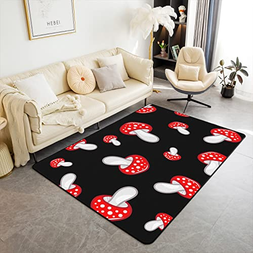 richhome Niedlicher Pilzteppich 100x150 cm für Schlafzimmer Nachttisch,roter Pilz rustikaler Stil Bereich Teppich,botanischer Bauernhof Dschungel Pflanzen Dekor trockener Akzentteppich