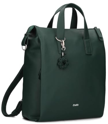 Damen Rucksack Yuna YUR150 großer Tagesrucksack 10 Liter aus hochwertigem Kunstleder, klassisch-elegant mit Blumen-Anhänger, Schlüsselband, DIN-A4 passend, ideal für Freizeit & Ausflüge (pine)