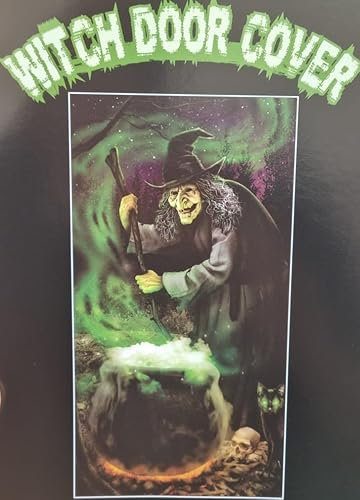Couverture de porte de sorcière - Décoration murale d'Halloween - Affiche effrayante et horreur