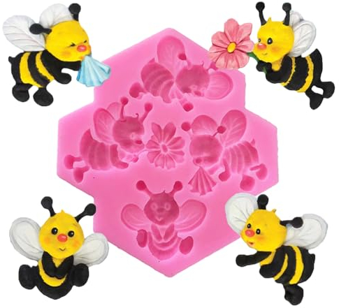 Nifocc 4 Hohlräume 3D Bienen Fondant Silikonformen Bienen Kuchenform Insekt Tier Backformen Cupcake Silicone Mould Gießform Gussformen für Schokolade Muffin Süßigkeiten Fudge Dekor