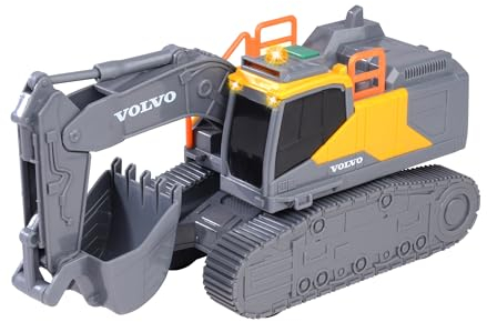 Dickie Toys - Excavadora sobre orugas Volvo, 23cm, Excavadora con luz incorporada, Efectos de Sonido, Ruedas giratorias, Vehículo de construcción para niños a Partir de 3 años (203723008)