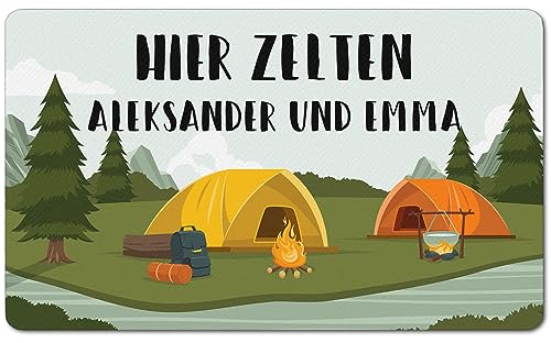 Ferocity PERSONALISIERTE Fußmatte für Camper; Waschbarer lustiger Fußabstreifer für Innen und Außen, 45 x 75 cm, ideal als Zubehör für Wohnmobile, Zelte und Autokaravans, Motiv Zelt Tag [140]