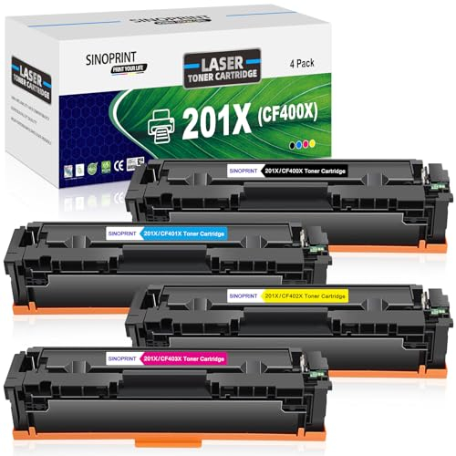 SINOPRINT 4er-Pack 201X CF400X Toner mit Chip Kompatibel für HP 201X 201A CF400A für HP M277dw Toner Color Laserjet pro MFP M277n M252dw M274n M252n M277c6 M277 M252 M274 CF400A CF401X CF402X CF403X
