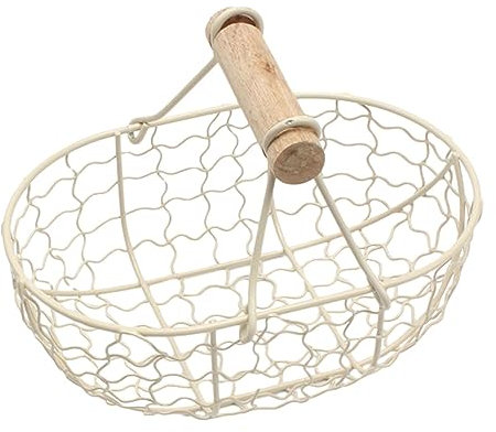 Panier de rangement pour œufs de poule, en fer, panier à œufs rustique avec poignée en bois, panier de rangement de pique-nique avec design ferme, récipient décoratif pour 12 œufs pour cuisine et