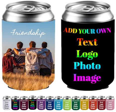 GXFCNNYY Personalised Can Cooler Sleeves in Bulk Custom Beer Cooler Covers Holders with Text Logo Photo for Beer Cans Bottles Soda Drink Beverages