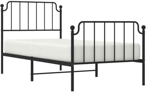 vidaXL Bettgestell, Bettrahmen mit Lattenrost Metallbeinen, Bett Gästebett mit Kopfteil Fußteil, Metallbett Einzelbett Schlafzimmerbett, Schwarz 90x200cm Metall