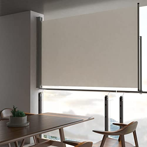 BaraSh Ausziehbare Seitenmarkise 160x300 cm Creme Terrassen-Sichtschutz Balkon Windschutz Ohne Bohren