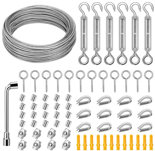 DIYLAND 35m/2mm de Acero Inoxidable Cable de Cuerda de Alambre, M4 Tensores de Alambre Kit, Jardín de Alambre para Plantas Trepadoras, Sombra, Grapevines Enrejado, Tienda de Cuerda