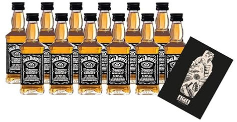 Jack Daniels MINIATUREN Tennessee Whiskey 12x 50ml (40% Vol) Jack Daniels Old No7 Miniatur - [Enthält Sulfite]