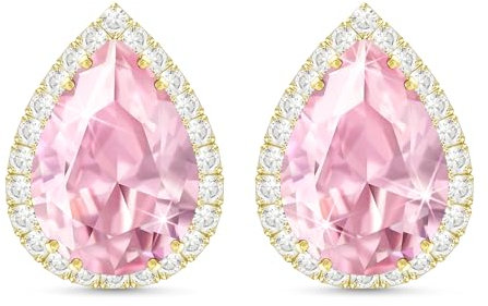 Linawe Pink Earrings Studs for Women, Imitation Diamond Morganite Cartilage Earring Set, Gold Stud Earrings Iridescent Rhinestone Crystal Teardrop Earrings Hypoallergenic