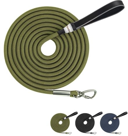 Wisedog 5m Dark Green Tough Rope Long Line Lead with Soft Padded Handle for Dogs