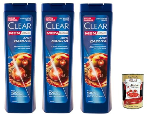 Clear ANTI CADUTA Men Shampoo für schwaches Haar - Shampoo Gegen Haarausfall 3x 225ml + Italian Gourmet polpa 400g