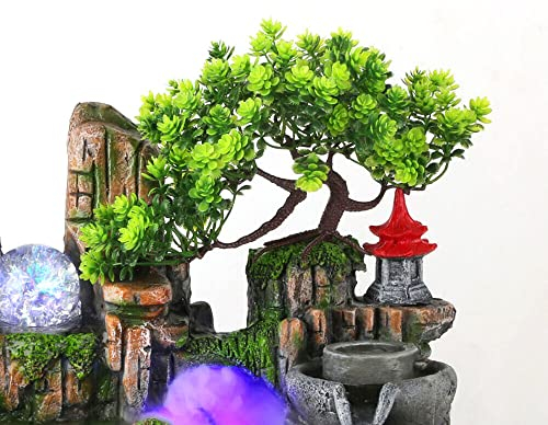 Queeucaer Springbrunnen Garten Brunnen LED Beleuchtung Grüne Pflanze! Gartenbrunnen Led Outdoor Wasserfall Dekoration