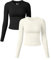 OQQ Womens Tight T-Shirt Long Sleeve Ruched Top Crew Neck Tops Ladies Basic Shirt Black Beige