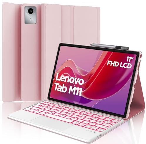 Lenovo Tab M11 Custodia con Tastiera Bluetooth Retroilluminata Magnetica Staccabile QWERTY Italiano, Rosa