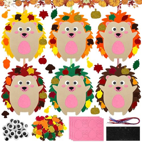 TOPJOWGA Igel Bastelsets für Kinder, 12 Stück Igel Filz Bastelset für Deko, Herbst Basteln Kinder Set, Herbst Igel Bastelset, Kunst und Bastelhandwerk für Kinder, Herbst Kreativsets zum Basteln