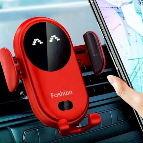 Qi 15W Car Phone Holder Wireless Charger, Smart Induction Automatic Clamping, Wireless Car Charger Mount, Air Vent, for iPhone 15 14 13 12 Series & Samsung S24 S23 Series (Red)