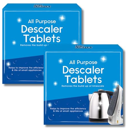 Descaler Tablets-Pack of 2 Powerful Limescale Removal, Improves Efficiency and Life of Appliances, Iron Descaling tabs for Steam Kettle Cleaner Coffee Machines, Tough Scale Remover Sachets