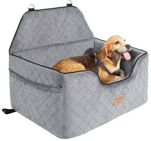 VEVOR Hundeautositz, Hundesitzerhöhung fürs Auto mit Aufbewahrungstasche, Haustierautositz mit ansteckbarer Sicherheitsleine, Schwammfüllung, Hundeautobett für mittelgroße und große Hunde bis 25 kg