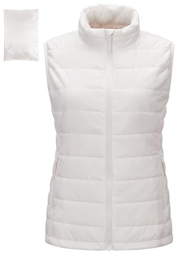 Outdoor Ventures Womens Puffer Gilet Packable Quilted Vest Padded Outwear Vest Bodywarmer Ladies Windproof Sleeveless Jacket Hiking Running Golf Riding Cream L