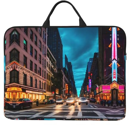 SamLng Streets of New York City 14 Zoll Laptoptasche, Schultertasche, Kuriertasche, Aktentasche, Tragegriff und Zubehörtasche, Schwarz, Einheitsgröße