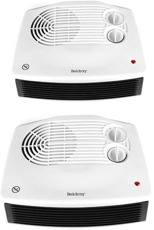 Beldray Flat Fan Heater, 2 Set – Horizontal Room Heater, Adjustable Thermostat, Quick-Heat Up, Thermal Cut-Out, Overheat Prevention, Cool-Air Function, Portable Cooler, Carry Handle, 1500W/3000W