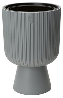 DIKEL Vaso da fiori grande Ø 39 cm altezza 58 cm | Fioriera con struttura scanalata e base stabile | Vaso dall'aspetto moderno | Fioriera ideale per interni ed esterni | Platino