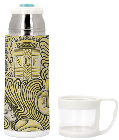 Thermosflasche aus Edelstahl mit integrierter Tasse – Jugendstil, elegantes Jugendstil, mittelalterliches Design, 350 ml – Thermosflasche