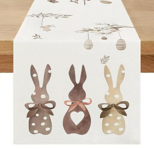 Tischläufer Ostern Frühling Modern, Waschbar Saisonnal Tischläufer Küche Esstisch Dekoration Weiß Läufer Tisch Abwaschbar Ostern Tischdeko für Drinnen Draußen Wohnzimmer Dekor 40 x 180 cm