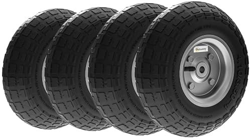 Outsunny Set of 4 Pneumatic Wheels, 10 Wheelbarrow Wheels Replacement for Barn Carts, Hose Carts, Garden Carts, Sack Trucks, Black
