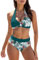 sport bikini,Bikini Damen Bauchweg Zweiteiliger V Ausschnitt - Zweiteiliger Badeanzug überkreuztes Blumenmuster Bademode Bauchkontrolle Bikini Oberteil + Bikinihose Damen Sets Grün S
